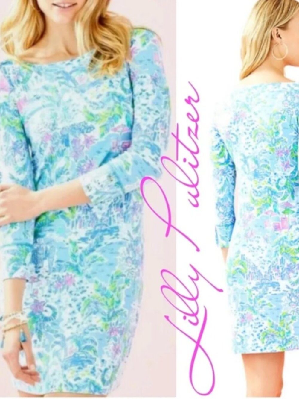 LILLY PULITZER Sophie Dress UPF 50+ What A Lovely Place Blue Pink M